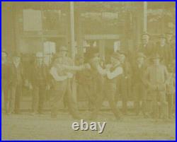 Old Antique Vtg Ca 1870s 80s Cabinet Photo Boxers Large Crowd Street Scene Fargo