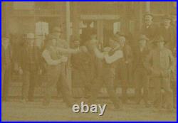 Old Antique Vtg Ca 1870s 80s Cabinet Photo Boxers Large Crowd Street Scene Fargo