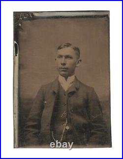 Old Vintage Antique Tintype Photo Good Looking Young Man Gentleman (ref. #398)