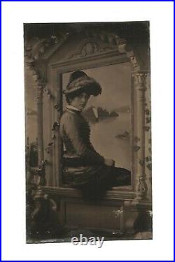 Old Vintage Antique Tintype Photo Pretty Gorgeous Young Lady Teen Girl by Window