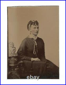Old Vintage Antique Tintype Photo Young Victorian Lady Girl with Shaved Hairstyle