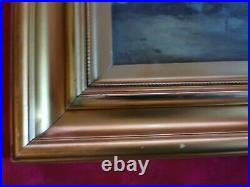 Original Antique Oil Painting Signed Gold Gilt Framed Picture. Rocks on Beach