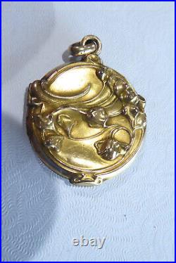 Original Art Nouveau Gold Filled Floral Design Fold Out Photo Locket Pendant