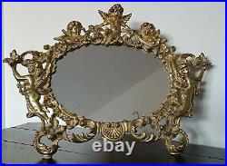 Ornate Victorian Brass Finish Cherub Mirror Picture Frame Vintage