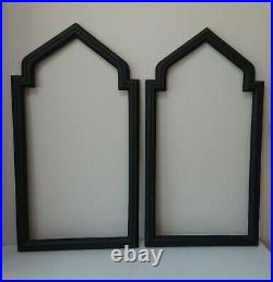 Pair Large (98cm x 52.6cm) Shabby Antique Black Gothic Picture Frame Arched Top
