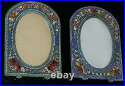Pair Of Vtg Italian Micro Mosaic Floral Bronze Photo Picture Frame Made Italy 4
