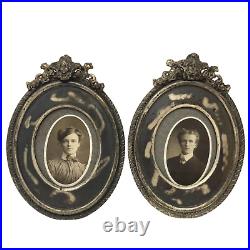 Pair Ornately Framed Antique Photo Portraits Young Man & Woman 1890's 1920's
