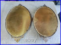 Pair Vintage Antique French Gilt Bronze Gold Oval Picture Frame Convex Glass