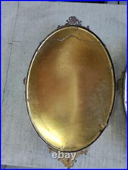 Pair Vintage Antique French Gilt Bronze Gold Oval Picture Frame Convex Glass