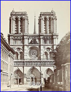 Paris France Photograph Notre Dame Cathedral Large Antique Albumen Print c1860s
