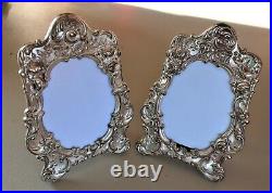 Pr 4.75 Vintage Gorham Sterling Silver Floral Picture Frame Ornate Repousse 2