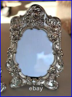 Pr 4.75 Vintage Gorham Sterling Silver Floral Picture Frame Ornate Repousse 2