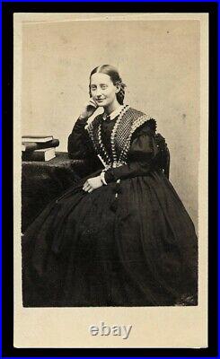 Pretty woman with books 1860s cdv photo boston massachusetts famous