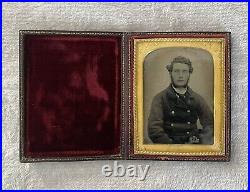 RARE 1/4 Ambrotype 1850s Navy Soldier Sailor in Full Case Antique Old Photo