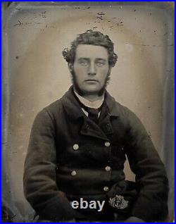 RARE 1/4 Ambrotype 1850s Navy Soldier Sailor in Full Case Antique Old Photo