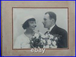 RARE Vintage Antique Photoman people portrait woman girl flower Wedding meried