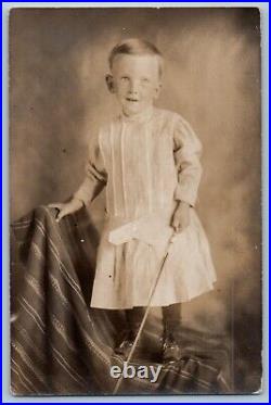 RPPC Photo Postcard Blind Child Dressed Studio c1910's Posted Antique