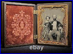 Rare 1/4 Plate Panotype On Leather A Man & His Daughter In Thermoplastic Case