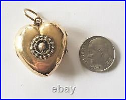 Rare 14k Gold Antique Victorian Large Puffy Heart Double Photo Locket 4.7 Grams