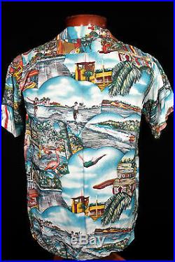 Rare Collectible 1939-Early 1940'S Silky Rayon Photo Hawaiian Shirt