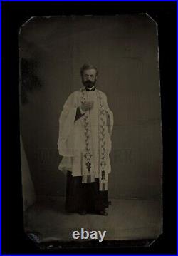 Rare Excellent 1860s 1870s Tintype Photo of a Priest Occupational Catholic