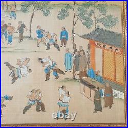 Rare Fine Quality Antique Chinese 19th C Watercolour Kungfu Training Painting