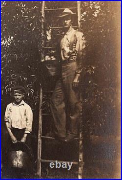 Rare Vintage Old Outdoor Antique Photo Men Pear Fruit Farm Barrel New Jersey USA