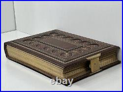 Rare antique Victorian burgundy leather HUGE photo album never used SO RARE