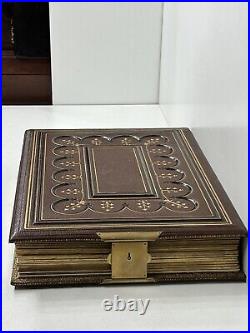 Rare antique Victorian burgundy leather HUGE photo album never used SO RARE