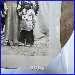 Real Antique vtg giantess Ruth Duncan circus photo with kids indian chief 10x12