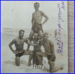 Shirtless Men Trunks Jock Antique card Beefcake Muscle Guys Vtg Photo 1936