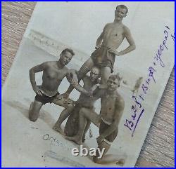 Shirtless Men Trunks Jock Antique card Beefcake Muscle Guys Vtg Photo 1936