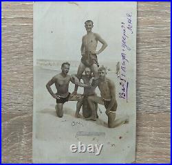 Shirtless Men Trunks Jock Antique card Beefcake Muscle Guys Vtg Photo 1936