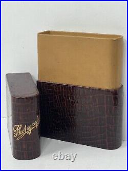 Stunning rare vintage brown leather photo picture box