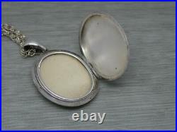 Superb Antique Victorian Sterling Silver Oval Photo Locket & Silver Chain c1890
