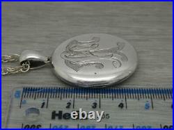 Superb Antique Victorian Sterling Silver Oval Photo Locket & Silver Chain c1890