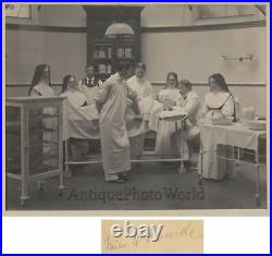 Surgery room doctors nuns nurses with patient rare antique medical art photo