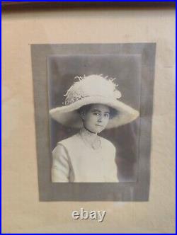 The early 1900s, Original frame. Young girl different poses. Antique photo Old