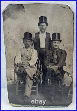 Tintype Men Top Hats 4.25 Business Antique Photograph Original