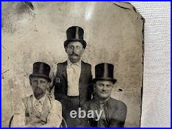 Tintype Men Top Hats 4.25 Business Antique Photograph Original