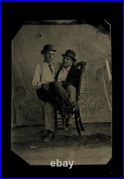 Two Men, One Sitting in Friend's Lap! Antique Tintype Photo, Gay Int 1800s VTG