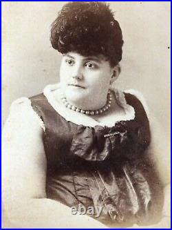 Unusual Antique Cabinet Card Photograph Large Woman Fat Chubby GIANT PEARL NECKL