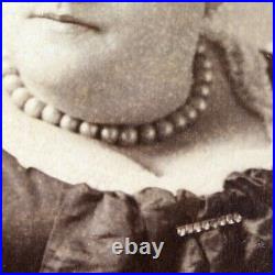 Unusual Antique Cabinet Card Photograph Large Woman Fat Chubby GIANT PEARL NECKL