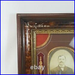 Unusual Antique Eastlake Victorian Picture Frame Carved Tortoise w Gilt 12 x 14
