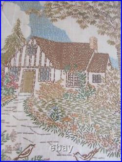 VINTAGE 1920'S/30's Embroidered Sampler Picture Cottage/Garden