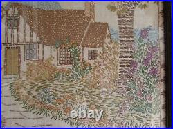 VINTAGE 1920'S/30's Embroidered Sampler Picture Cottage/Garden