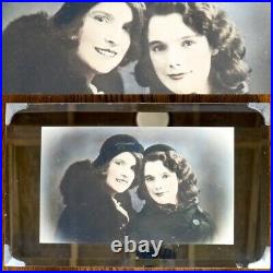 VTG Antique 1920 Colorized Photo Photograph 2 Women Original Mirror Frame 10x16