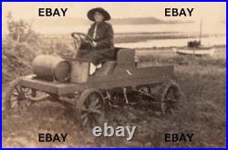 VTG OOAK Photo Alaska Woman Driving Antique Car Keg Boat Sepia