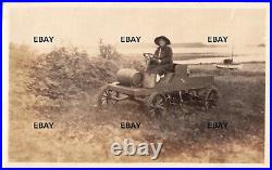 VTG OOAK Photo Alaska Woman Driving Antique Car Keg Boat Sepia