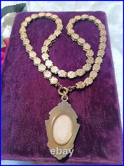 Victorian Antique Gold-Filled Book Chain Necklace & Cameo Glass Photo Locket